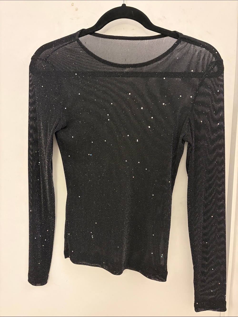 SHEIN Black Sparkling Long-Sleeve Mesh Tee